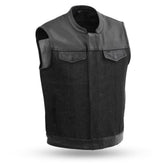 49/51 Men's Denim Motorcycle Vest Men's Denim Vest First Manufacturing Company S Black