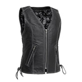 Cindy Women's Leather Motorcycle Vest - White Women's Leather Vest First Manufacturing Company XS Black
