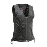 Cindy Women's Leather Motorcycle Vest Women's Leather Vest First Manufacturing Company XS Black