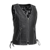 Cindy - Women's Motorcycle Leather Vest Women's Leather Vest First Manufacturing Company Black XS