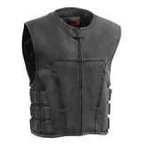Commando Men's Leather Swat Style Motorcycle Vest Men's Leather Vest First Manufacturing Company S Black