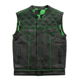 Finish Line - Green Checker - Men's Motorcycle Leather Vest Men's Leather Vest First Manufacturing Company S Black Green