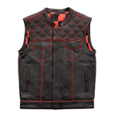 Finish Line - Red Checker - Men's Motorcycle Leather Vest Men's Leather Vest First Manufacturing Company S Black/Red