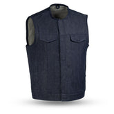 Haywood Men's Motorcycle Denim Vest Men's Denim Vest First Manufacturing Company S Blue