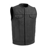 Highside Men's Motorcycle Leather Vest Men's Leather Vest First Manufacturing Company S Black