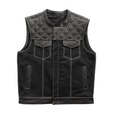 Hunt Club Motorcycle Leather Canvas Vest White Stitch Men's Canvas Vests First Manufacturing Company S White