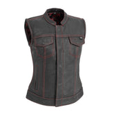 Jessica Women's Motorcycle Leather Vest - Black/Red - Limited Edition Women's Leather Vest First Manufacturing Company XS