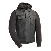 Kent Men's Motorcycle Leather Vest and Hoodie Garage Sale GARAGE SALE S Black