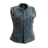 Lexy Women's Motorcycle Denim Vest Women's Denim Vest First Manufacturing Company XS Blue