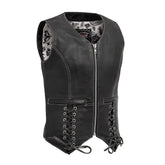 Love Lace Women's Motorcycle Leather Vest Women's Leather Vest First Manufacturing Company XS