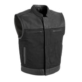 Lowrider Men's Motorcycle Leather/Twill Vest Men's Leather/Twill Vest First Manufacturing Company S Black