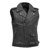 Rockin - Men's Motorcycle Leather Vest Men's Leather Vest First Manufacturing Company XS Black