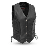 Trinity Women's Motorcycle Western Style Leather Vest Women's Leather Vest First Manufacturing Company XS Black