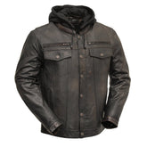Vendetta Men's Motorcycle Leather Jacket Men's Leather Jacket First Manufacturing Company Black Olive S