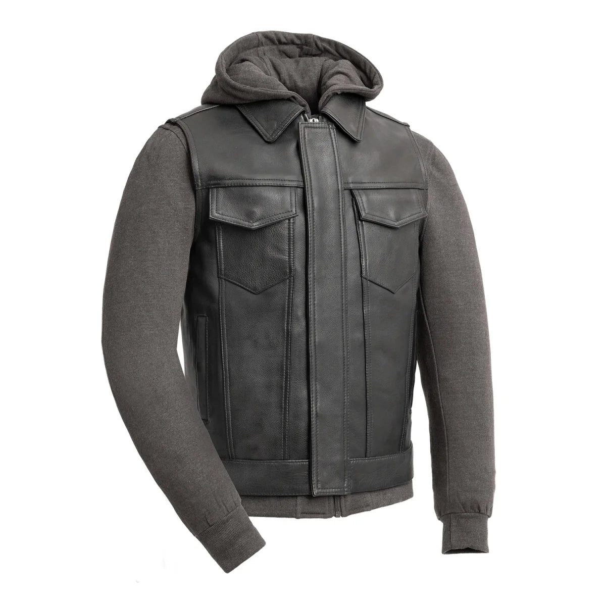 Kent Men's Motorcycle Leather Vest and Hoodie Garage Sale GARAGE SALE S Gray 