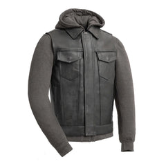 Kent Men's Motorcycle Leather Vest and Hoodie Garage Sale GARAGE SALE S Gray 
