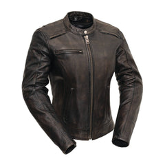 Trickster Womens Motorcycle Leather Jacket Women's Leather Jacket First Manufacturing Company XS Black/Olive 