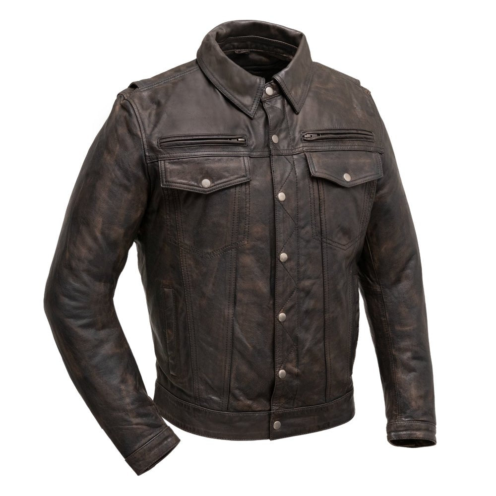 Villain Men's Motorcycle Leather Jacket Men's Leather Jacket First Manufacturing Company XS Black/Olive 