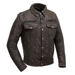 Villain Men's Motorcycle Leather Jacket Men's Leather Jacket First Manufacturing Company XS Black/Olive 